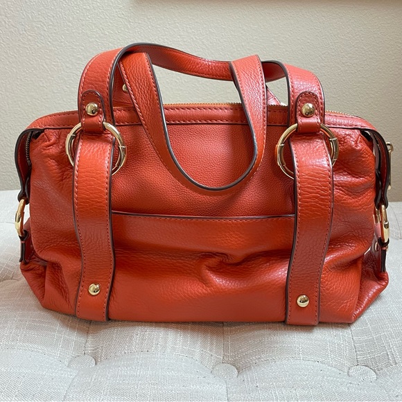 MICHAEL KORS Orange Gold Logo Pebbled Leather Handbag / Bag / Purse - Picture 8 of 12